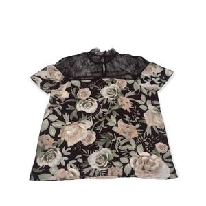 SOHO New York & Company Blouse Womens Small S Lace and Floral Print Red Maroon